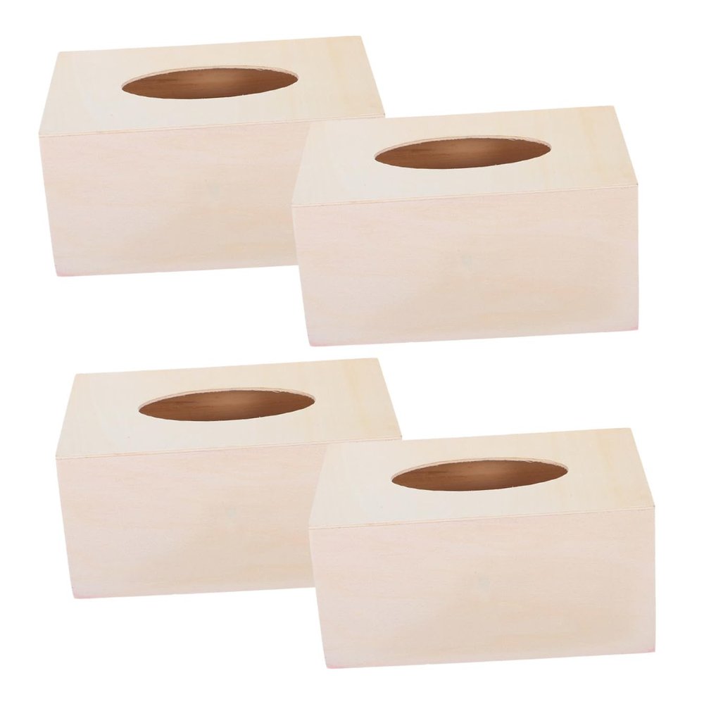 Blank Wooden Tissue Boxes, 4-Pack, for Crafts, Christmas and Parties
