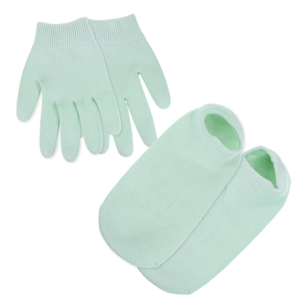 MUCKLILY 4-Piece Moisturizing Gel Hand and Foot Care Set, Reusable Washable Spa Gloves and Socks for Dry, Cracked Skin, Random Color