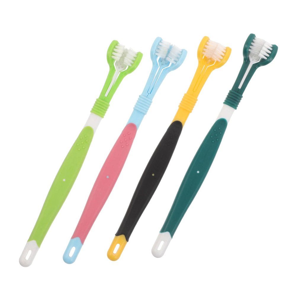 Three-Sided Plastic Dog Toothbrushes, 4-Pack for Cats