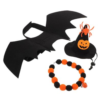 SHINEOFI Halloween Cat Costume with Bat Wings, Witch Hat, and Collar