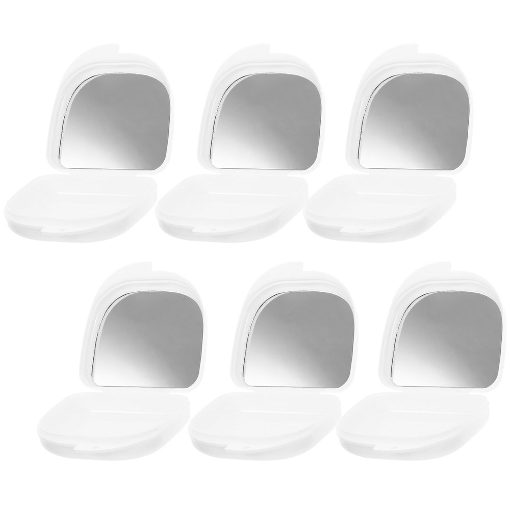 FOMIYES 6-Pack Slim Plastic Denture Cases with Mirror, Center-Opening Storage Boxes for Retainers and Aligners, Secure Travel Containers