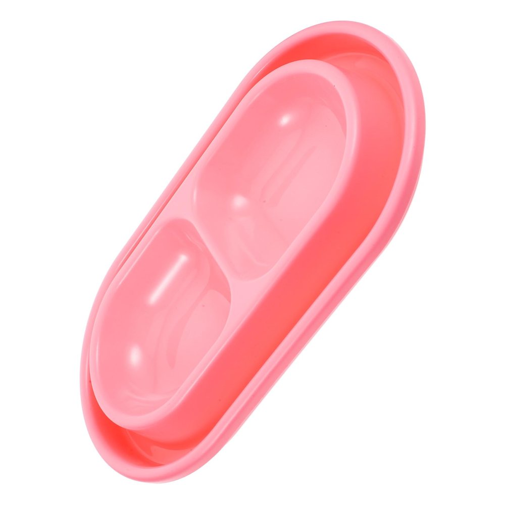 VILLCASE Antibacterial Double Bowl with Deep Water Moat for Small Dogs and Cats, Pink