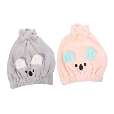 Alipis 2-Pack Thickened Coral Fleece Shower Caps with Quick-Drying Function and Cartoon Design for Home and Travel, Random Color