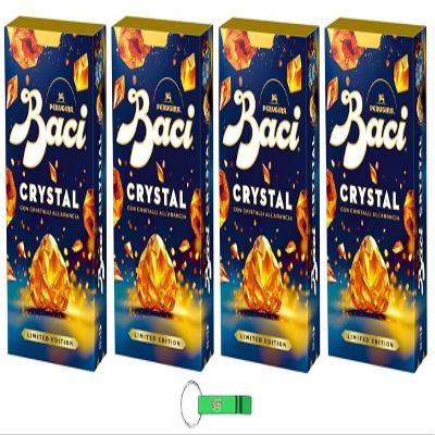 Baci Perugina Crystal Pralines, 4 x 150 g, Dark Chocolate with Orange Crystals, Limited Edition, Italian Confectionery Gift + Free Beni Culinari Keychain