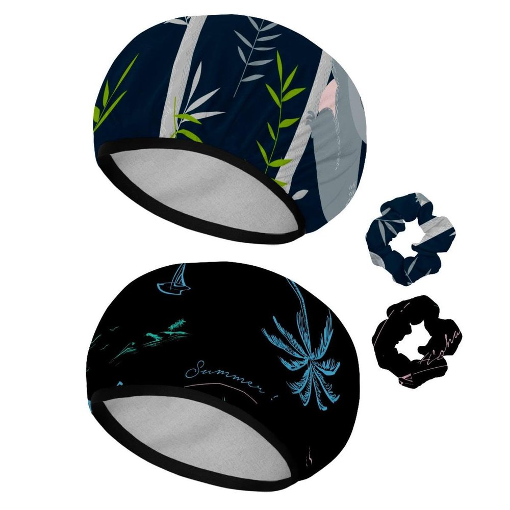 Eslifey Reusable Shower Caps with Hair Ties for Women, Waterproof, for Long Hair, Koalas on Trees, 2-Pack