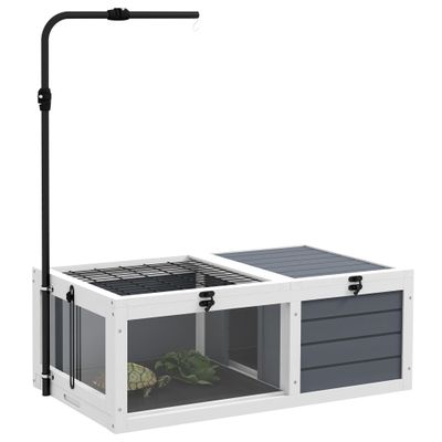 PawHut Turtle House Enclosure with Adjustable Lamp Holder, Gray