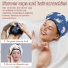Eslifey 2-Pack Reusable Shower Caps with Hair Ties for Women, Waterproof Elastic Caps for Long Hair, Tropical Palm Leaves and Sloths Pattern view 2