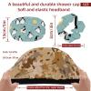 Eslifey Reusable Waterproof Shower Caps with Hair Ties for Women, Long Hair, Army Camouflage Brown, 2-Pack view 3