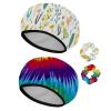 Eslifey Reusable Shower Caps with Hair Ties for Women, Waterproof, Elastic, for Long Hair, Colorful Flower, 2-Pack view 1