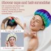Eslifey Reusable Shower Caps with Hair Ties for Women, Waterproof, Elastic, for Long Hair, Colorful Flower, 2-Pack view 2