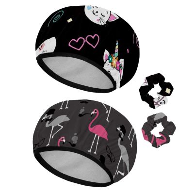 Eslifey 2-Pack Reusable Waterproof Shower Caps with Hair Ties for Women
