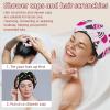 Eslifey 2-Pack Reusable Shower Caps with Hair Ties for Women, Waterproof Elastic Caps for Long Hair, Pirate Skull, Anchor and Star Patterns view 2