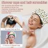 Eslifey 2-Pack Reusable Shower Caps with Hair Ties for Women, Waterproof Elastic Caps for Long Hair, Pink Spring Flower view 2