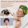 Eslifey 2-Pack Reusable Shower Caps with Hair Ties for Women, Waterproof Elastic Caps for Long Hair, Cartoon Planets, Stars and Comets view 2