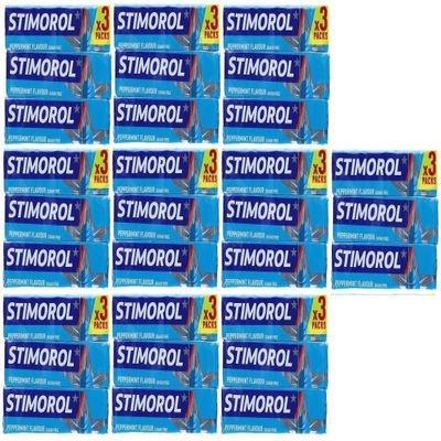 30 Packs Stimorol Peppermint Blue Gum, 14 g Each, 10 Dragees per Pack (10 x 3-Pack) + Free 45 g Space Cookie