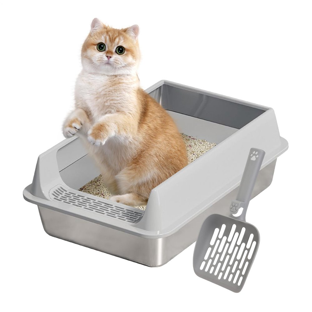 Stainless Steel Cat Litter Box, Leak-Resistant, Nonstick, Small to Medium