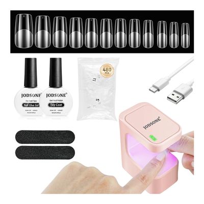 JODSONE Mini Nail Lamp Kit, 480 Square Nail Tips, Portable UV LED Gel Curing Lamp