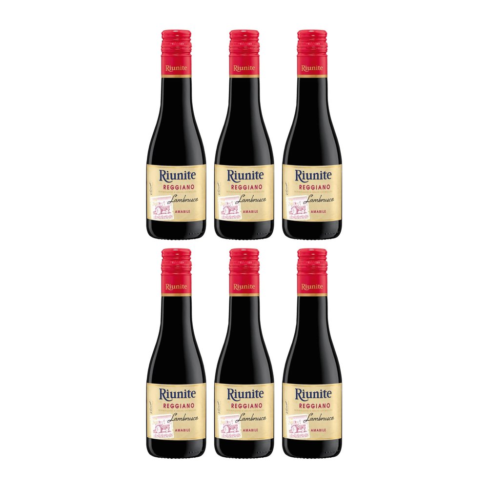 Cantine Riunite Mini Lambrusco Reggiano DOC Semi-Sweet Red Wine, Italy, with FeinWert E-Book (6 x 200 mL)