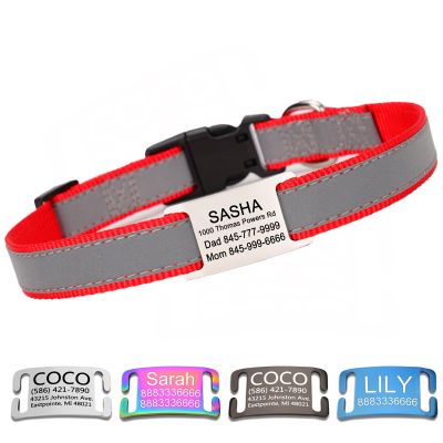 Personalized Reflective Dog Collar with Name Tag - Adjustable & Customizable, Red