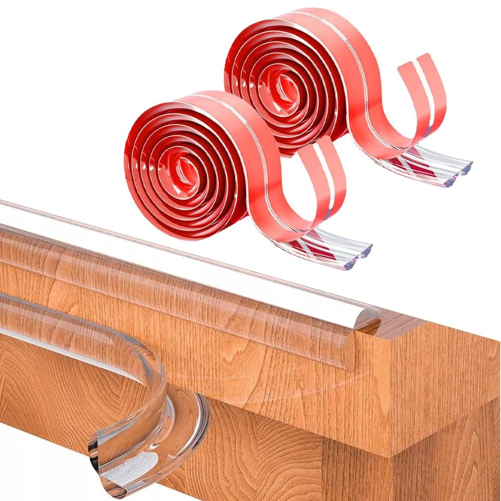 2 Transparent Baby Edge Protectors, W-Shape, 2.2 mm Thick, Self-Adhesive, 2 x 1 m