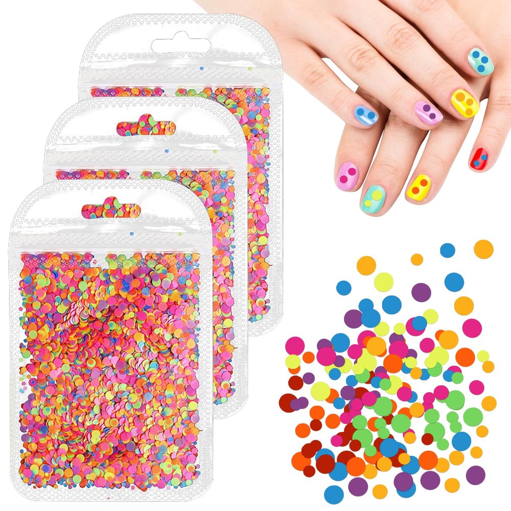 3-Piece Fluorescent Nail Glitter Set with Hearts, Circles and Butterflies