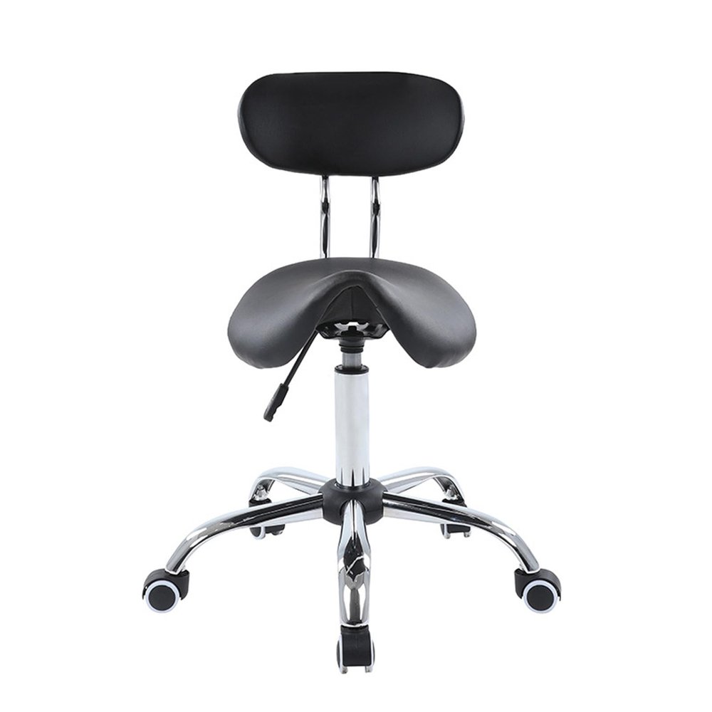 Generic Heavy-Duty Saddle Stool with Backrest and Wheels, Height-Adjustable, Swivel Design, Black