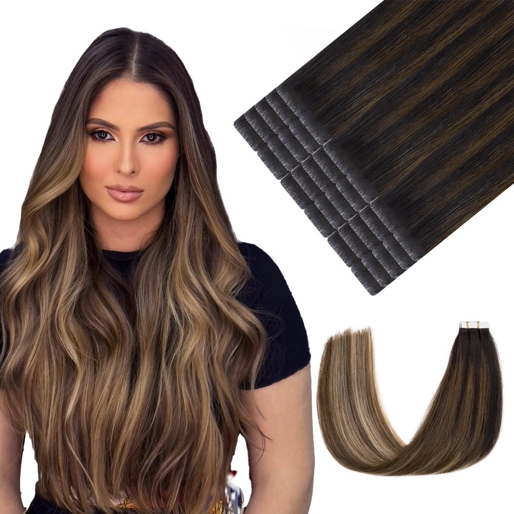 Youngsmile Invisible Tape Extensions, Human Hair, Balayage #1B/4/27, 40 g, 45 cm