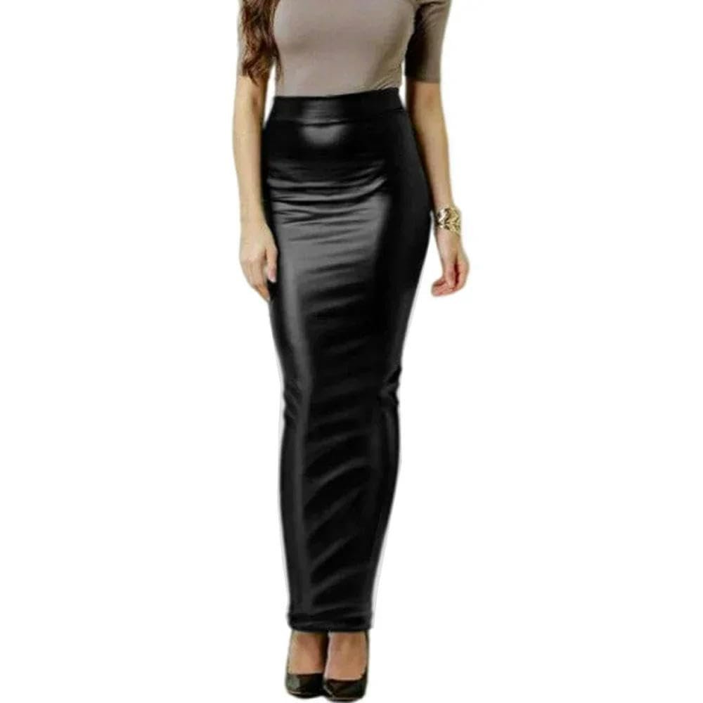 TIANXIAOQWE Women's High-Waisted Hobble Skirt, Slim Fit, Narrow Cut, Matte Leather, Wet Look, Daily Commuting, Streetwear, Black, 3XL