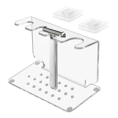 Generic Transparent Razor and Brush Stand, Space-Saving