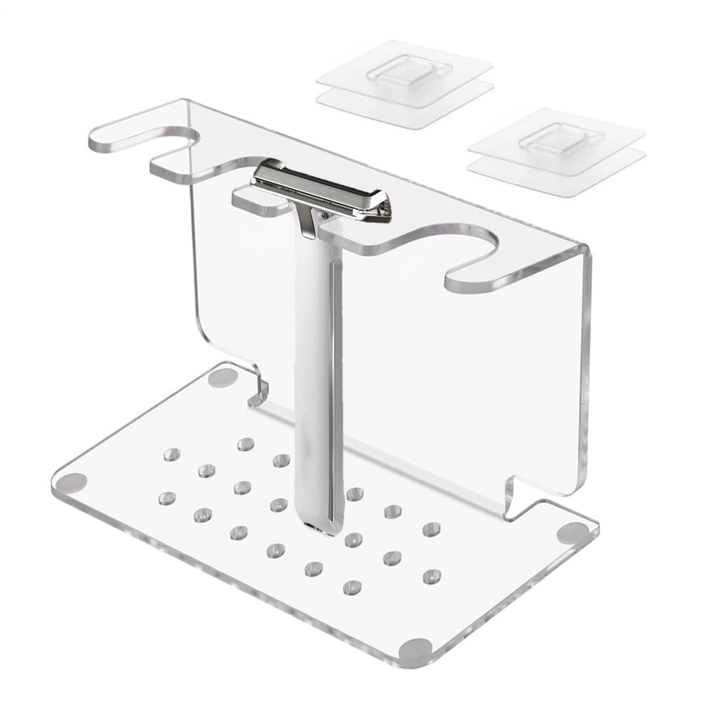 Generic Transparent Razor and Brush Stand, Space-Saving