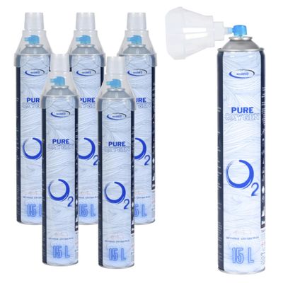 6 × 15 L Inhalation Oxygen, 99.5% Pure, Portable Pressurized Cans with Mouthpiece