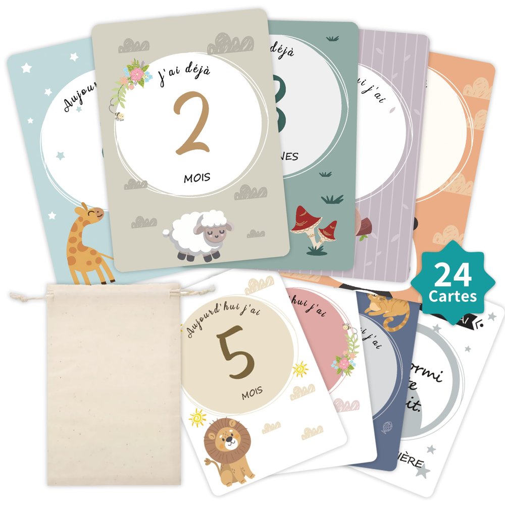 FloraVigo Set of 24 Baby Milestone Cards from Birth to First Birthday