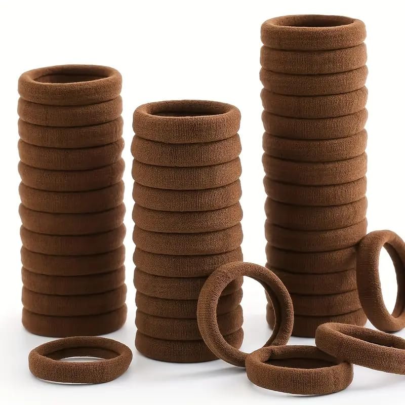 Lavema Hair Ties, Elastic Hair-Friendly Ponytail Holders Without Metal, for Women, Girls & Children, Various Colors & Pack Sizes, 4 cm, Brown, 100 Pieces