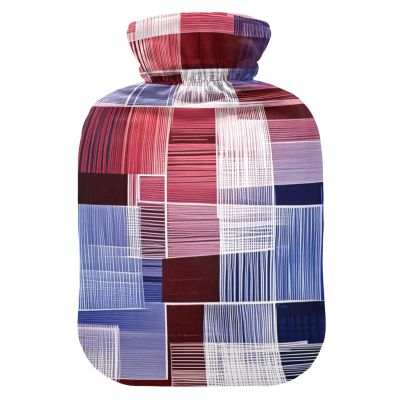 Boho Hot Water Bottle with Soft Cover, 2 L, Red and Blue, Irregular Stripes
