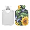 Hot Water Bottle with Sunflowers and Butterflies, Soft Cover, 2 L view 2