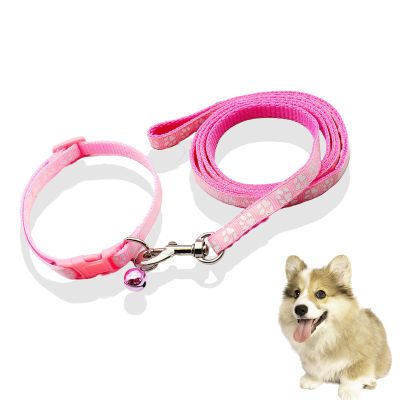 fKiZanthene Dog Collar and Leash Set, Pink with Paw Prints
