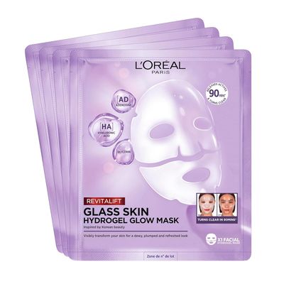 L'Oréal Paris Revitalift Filler Glass Skin Hydrogel Mask Set, 4 Masks, 100 g