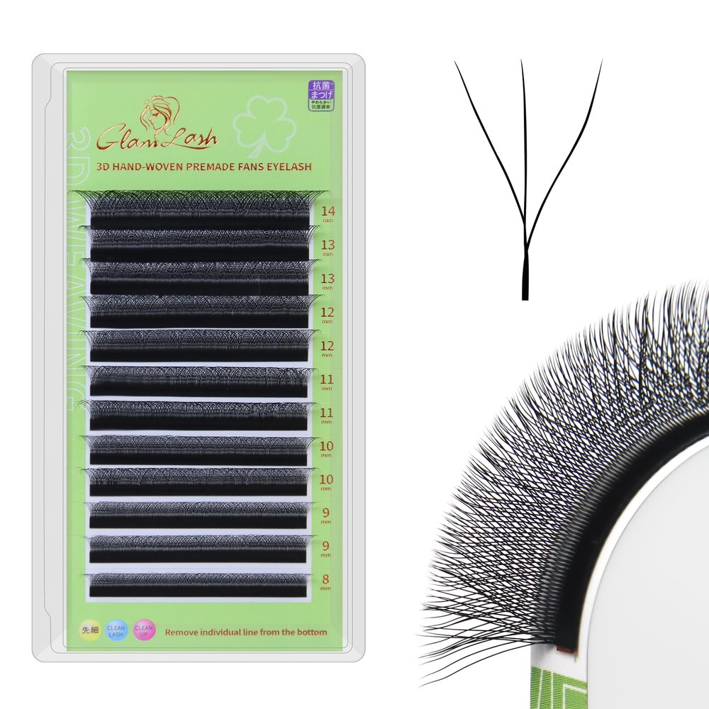 GLAMLASH 3D W Lash Extensions, Premade Fans, Volume (3D, 0.07, C, 15 mm)