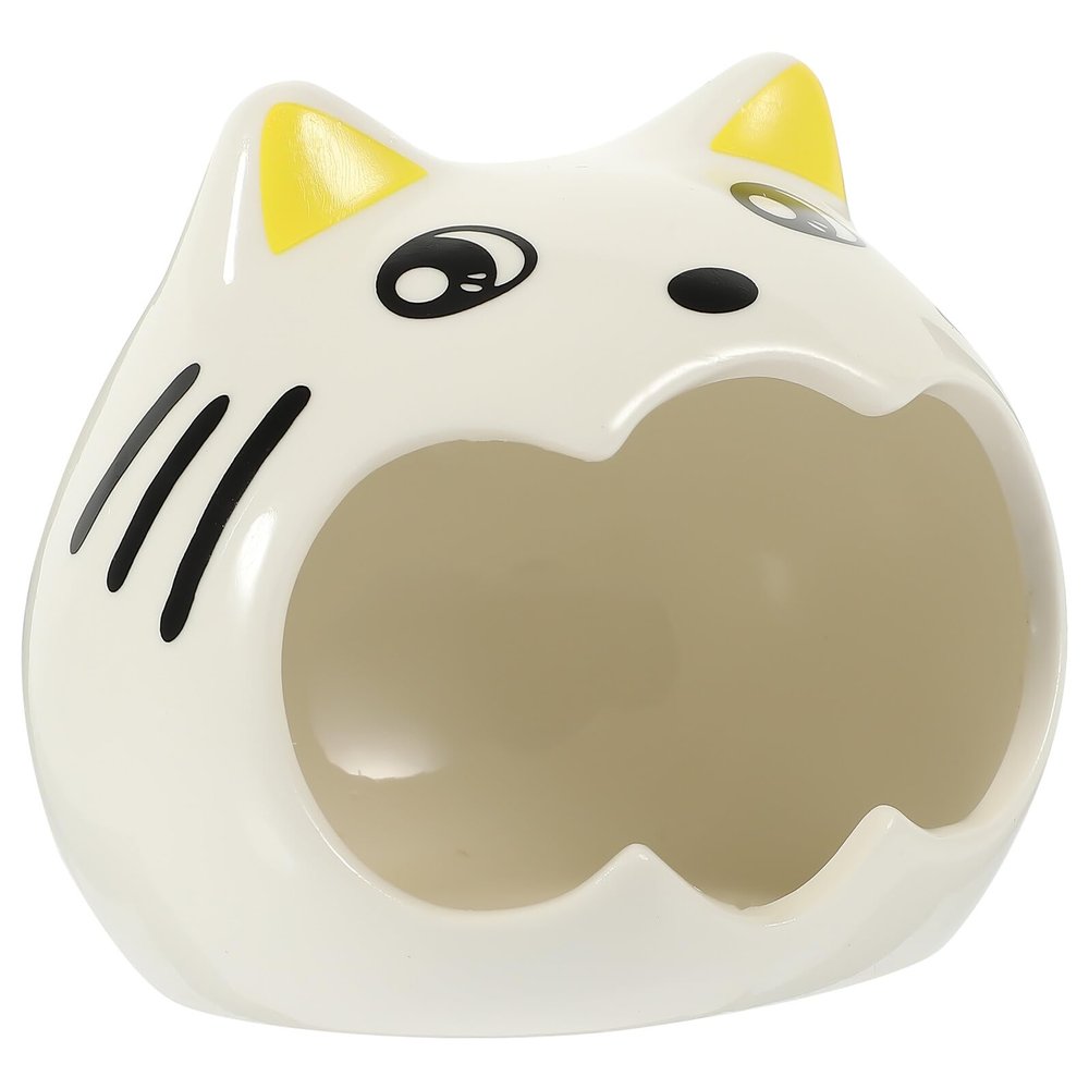 TEHAUX Ceramic Nest for Hamsters, Cooling Summer Cat Shape, Decorative