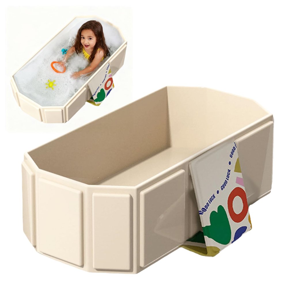 Foldable Baby Bathtub, 75 x 45 x 25 cm, with Drain Plug and Support Feet