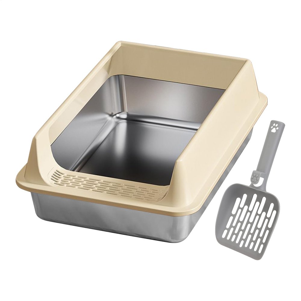 Non-Stick Cat Litter Box, Easy-Clean, Gray, M–L