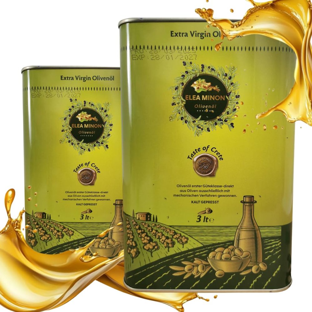 Elea Minon Extra Virgin Olive Oil 2×3 L (6 L) Value Pack | Greek Olive Oil from Crete, Cold-Pressed | 100% Pure & Premium Quality | Fruity-Mild | Metal Tins