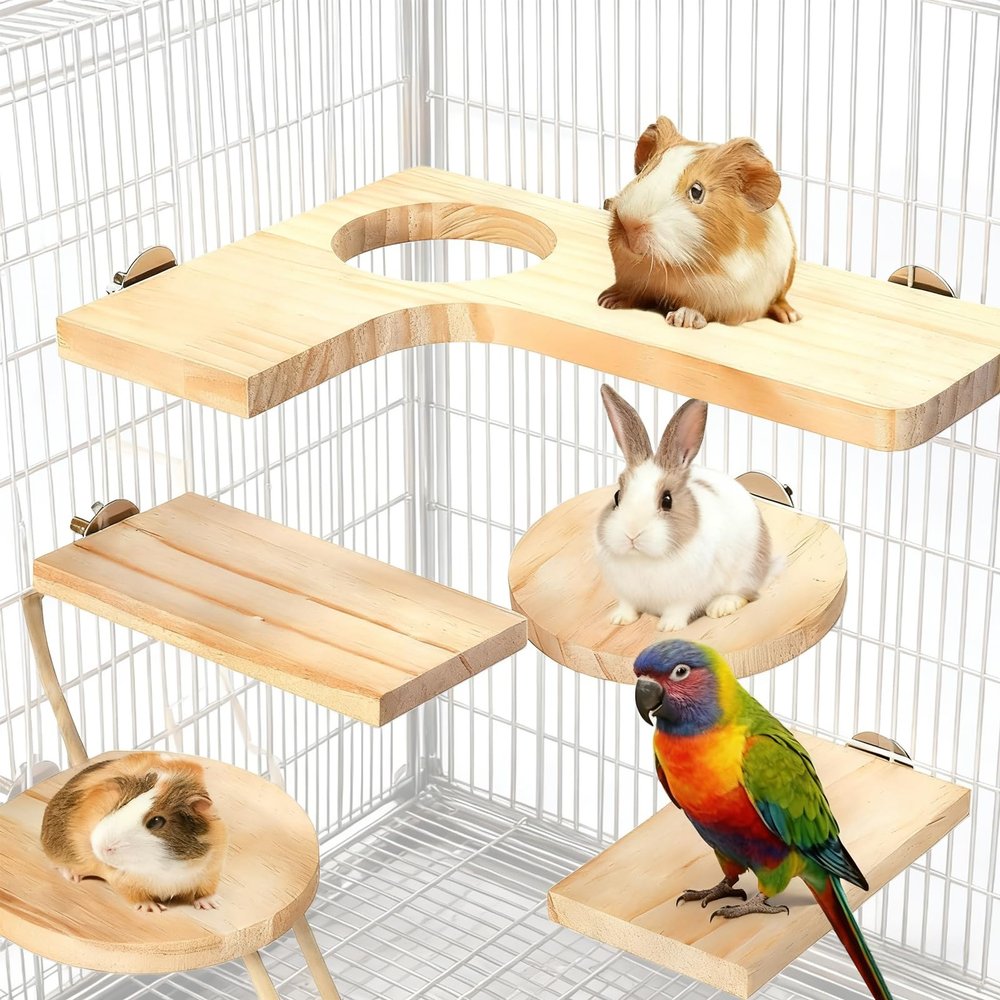 5-Piece Hamster Accessory Set with Wooden Platforms