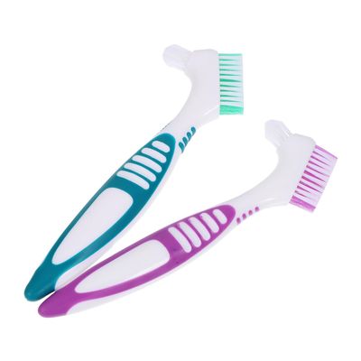 WATIIFUFU 2-Piece Double-Sided Denture Brush Set, Large Non-Slip Handles, Green and Purple
