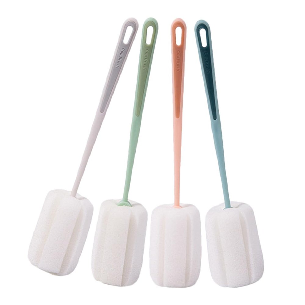 HAPINARY 4-Piece Long-Handle Sponge Brush Set for Bottles, Glasses, and Cups