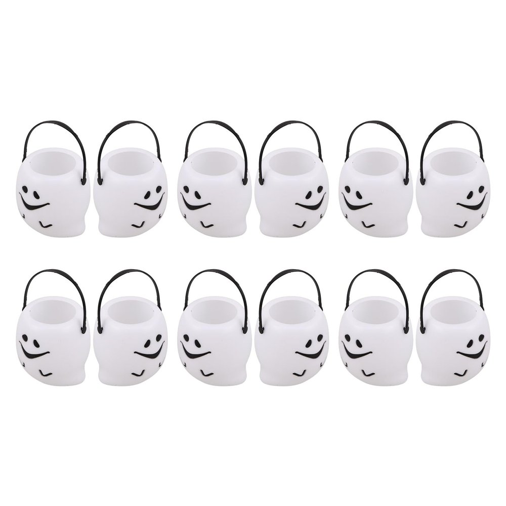 Homoyoyo 12-Piece Plastic Halloween Ghost Buckets with Handles, Large-Capacity Candy Holders for Snacks and Small Gifts, Reusable for Parties