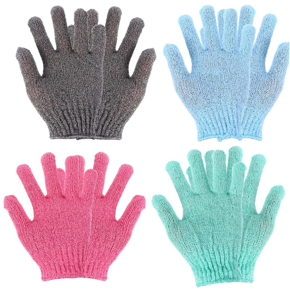Ipetboom 4-Pair Exfoliating Gloves for Bath and Shower, Five-Finger Deep-Cleansing Gloves
