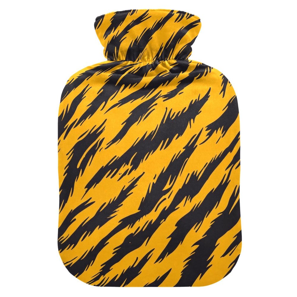 Travel Hot Water Bottle with Soft Cover, 2-Liter, for Menstrual Cramps, Animal-Skin Leopard Print, Yellow/Black