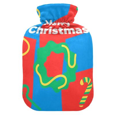 Hot Water Bottle with Soft Cover, 1 L, for Neck and Shoulder Pain Relief, Blue/Red