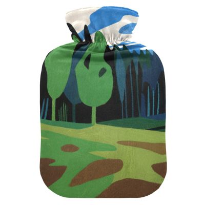 Minimalist Green Grove Grass 2 L Hot Water Bottle with Soft Cover